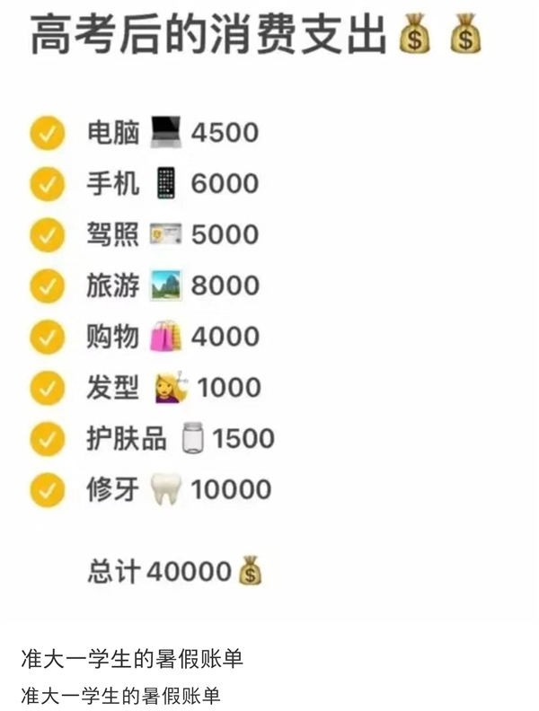 準(zhǔn)大一學(xué)生的暑假賬單難倒家長(zhǎng)：電腦要4500 手機(jī)要6000