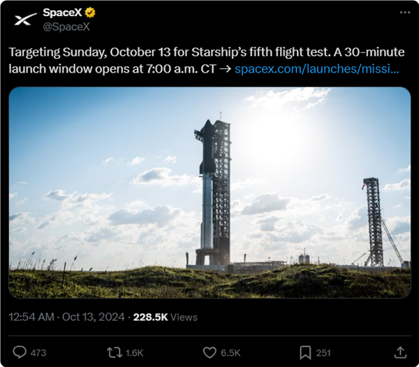 SpaceX星艦快今晚第5次試飛！馬斯克超大膽 首次用“筷子”夾火箭